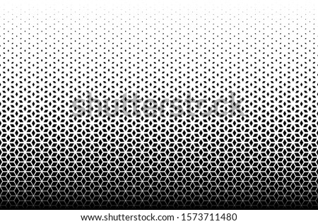 Geometric pattern of black diamonds on a white background.Seamless in one direction.Option with a LONG fade out.The radial transformation method.