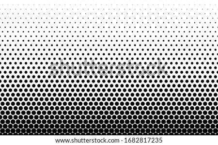 Seamless halftone vector background.Filled with black circles .Long fade out. 31 figures in height.The radial transformation method.