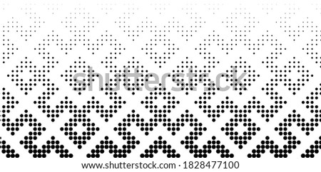 Seamless halftone vector background.Filled with black circles .Middle fade out. Based on Russian traditional ornament. 36 figures in height.