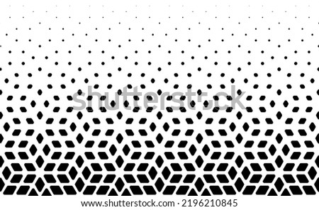 Geometric pattern of black diamonds on a white background.Seamless in one direction.Option with a AVERAGE fade out. RAY method of transformation. Rounded corners