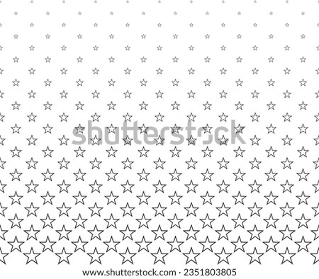 Disappearing  halftone vector background. Filled with black contoured stars. Seamless in one direction