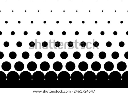 Seamless halftone vector background.Filled with black circles .Short fade out. 9 figures in height.
