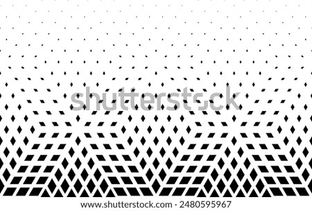 Geometric pattern of black diamonds on a white background.Seamless in one direction. Option with a Short fade out.The Scale transformation method.