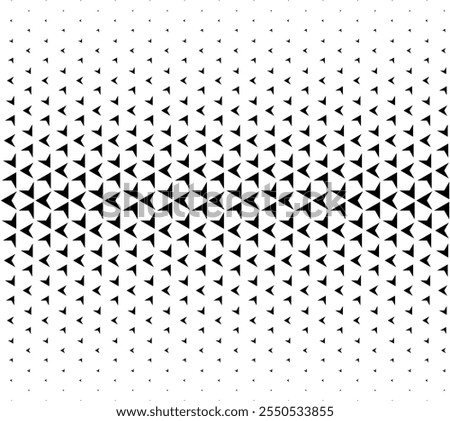 Geometric pattern of black arrows on a white background.Seamless in one direction.Option with a short fade out.The scale transformation method.