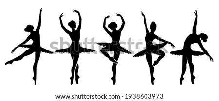 Beautiful set of ballerinas.Ballet Dancing Silhouettes. 
