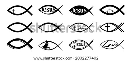 
Jesus fish icons isolated on white background