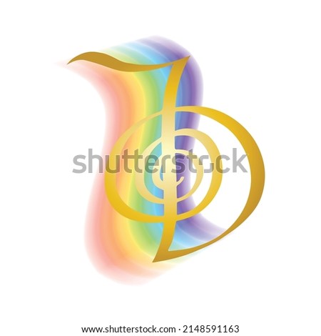 Cho Ku Rei gold icon rainbow like a muzical notes stave, armor of light - Usui Reiki symbol, isolated on white background. Power and protection spiritual symbol. Imagine de stoc © 