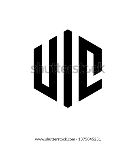 Initial letter UIC hexagonal logo design, black on white background, vector illustration