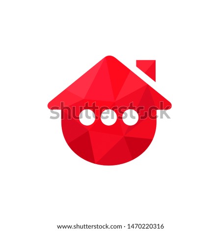 Home or House Logo Incorporated With Three Dots. Abstract Vector Icon. Red Low Poly Style Illustration