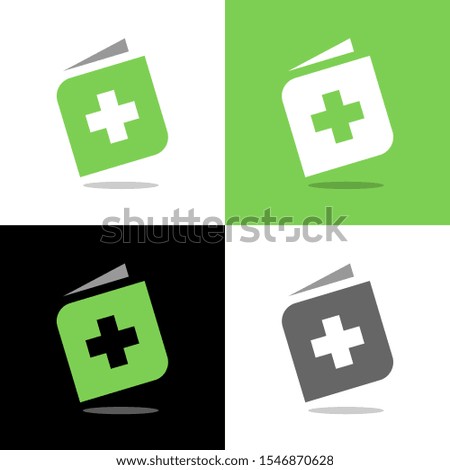 Medical book logo template, plus or positive combined with book symbol - Vector