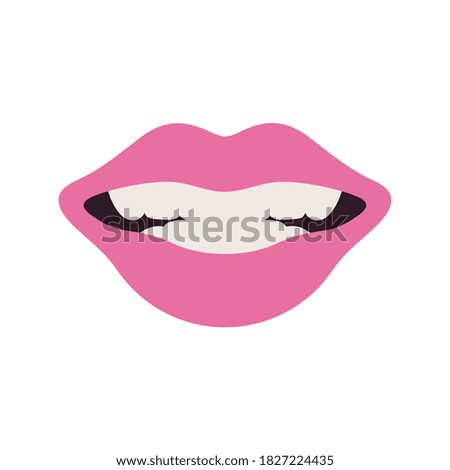 Smiling mouth illustration, pink lips isolated on white background