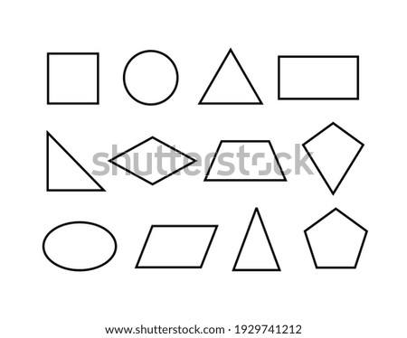 Basic shapes illustration, set of geometric shapes, line art style, math education concept - Vector