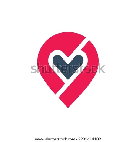 Map pin and heart shape logo design, favorite place concept