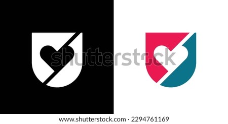 Shield love logo icon design, shield with heart shape - vector