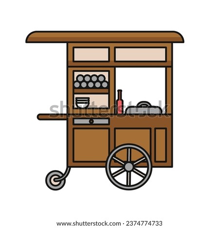 Meat ball food cart, rombong baso in cartoon style, gerobak abang tukang bakso - Vector