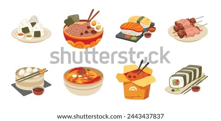 Asian foods vector set. Asian cuisine flat illustration