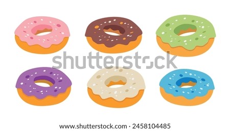 Donuts vector set, collection of donut image, dougnuts flat design icon illustration