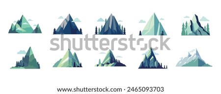 Mountain landscape vector illustration set, collection of mountains in flat design style