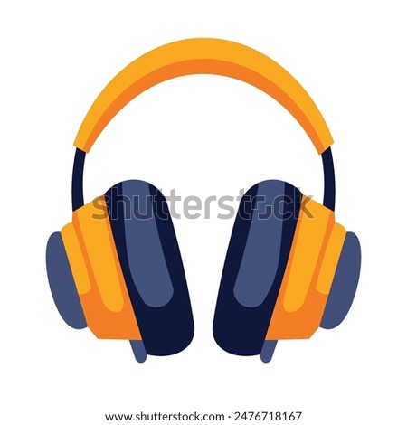 Yellow headphones vector illustation, orange black headphone clip art image, yellow orange headset or earmuff, flat icon design 