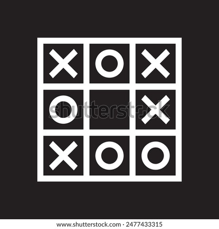 Tic tac toe icon design, noughts and crosses game line icon vector, white on black background