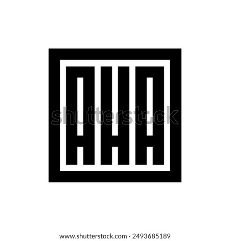 Initial letter AHA logo design template elements, geometric square alphabet AHA logo monogram, black on white background