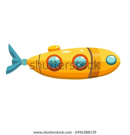 Cartoon submarine clip art image, cute yellow submarine vector illustration, isolated on white background