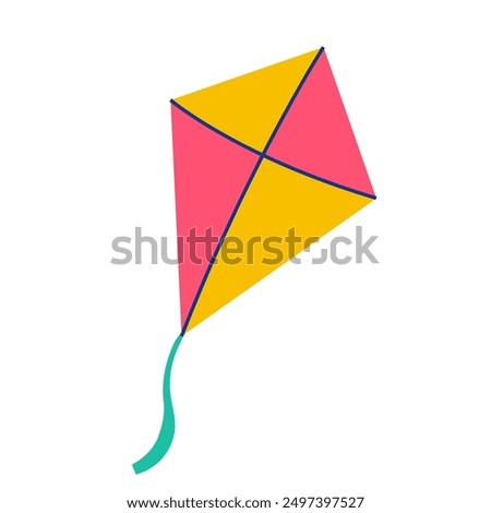 Cartoon kite flat icon vector illustration, kite old games clip art, traditional toys clipart image