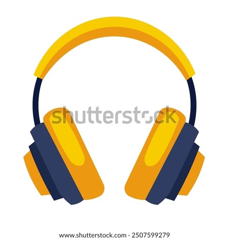 Yellow headset vector illustration isolated on white background, black orange headphones flat icon, audio electronic gadget, wireless headphone clip art