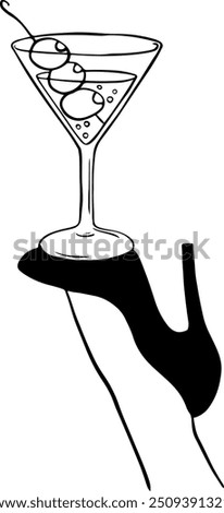 Martini glass celebration doodle icon. Bottoms Up sketch celebration illustration.