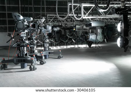 Equipment of a modern television studio.