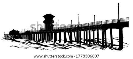 Huntington Beach Pier Silhouette vector graphic in black on white background  Foto d'archivio © 