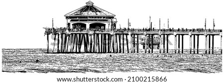 Huntington Beach Pier Vector black on white 