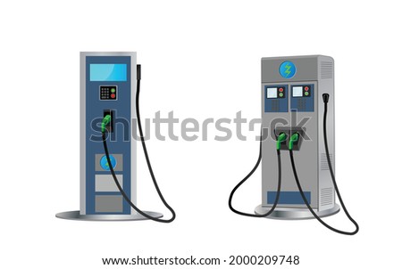 Charging station for electric car. 3d rendering EV charging stations or electric vehicle recharging stations. Power supply for electric car charging.