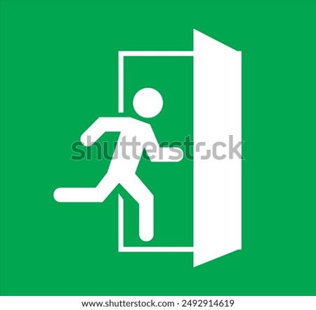 Emergency exit sign, running man icon to door, warning sign plate, warning sign danger icon green color