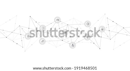 Information technology background with infographic elements and flat icons. Digital technology, network connection and communication concept. Vector illustration