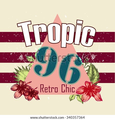 Retro triangle illustration tropic vector print and slogan isolated on beige background