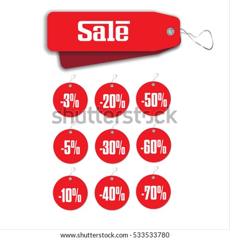 Label round red sale hanging tag collection illustration on white background