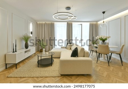 Similar – Image, Stock Photo Wooden table on spacious terrace of residential building