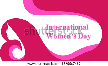 International Women's Day. Beautiful girl face with celebration text quote for 8 March. Horizontal card format for web banner or header, trendy Design Template