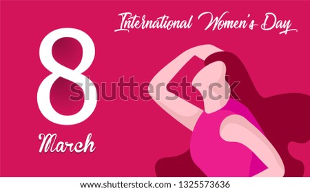 International Women's Day. Beautiful girl face with celebration text quote for 8 March. Horizontal card format for web banner or header, trendy Design Template