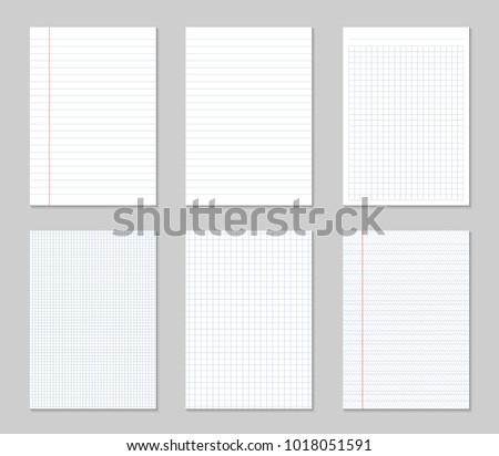 Creative vector illustration of realistic square, lined paper blank sheets set isolated on transparent background. Art design lines, grid page notebook with margin. Abstract concept graphic element