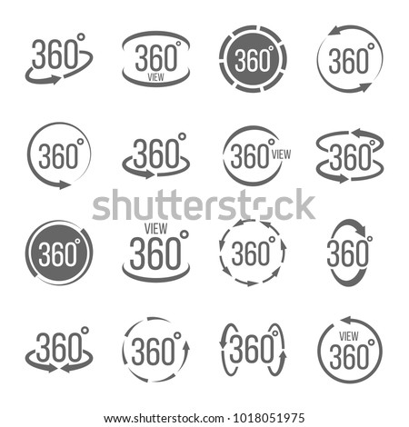 Creative vector illustration of 360 degrees view related sign set isolated on transparent background. Art design. Abstract concept graphic rotation arrows, panorama, virtual reality helmet element