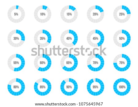 Vector illustration of round progress bar. Circle indicators status. Loading and buffering percentage icon set. Circular interval timer. Art design. Abstract concept graphic element. Accuracy dial.