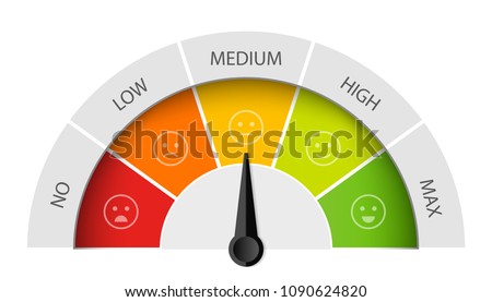 Creative vector illustration of rating customer satisfaction meter. Different emotions art design from red to green. Abstract concept graphic element of tachometer, speedometer, indicators, score