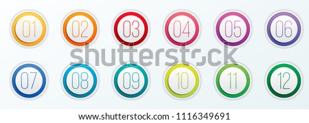 Creative vector illustration of number bullet points set 1 to 12 isolated on transparent background. Art design. Flat color gradient web icons template. Abstract concept graphic element