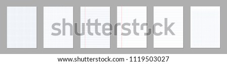 Creative vector illustration of realistic square, lined paper blank sheets set isolated on transparent background. Art design lines, grid page notebook with margin. Abstract concept graphic element