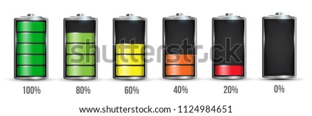 Creative vector illustration of 3d different charging status battery load isolated on transparent background. Discharged power sources. Art design. Abstract concept graphic element for displays, icon