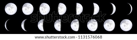 Creative vector illustration of realistic moon phases schemes isolated on transparent background. Art design lunar calendar. Different stages of moonlight activity. Abstract concept graphic element.