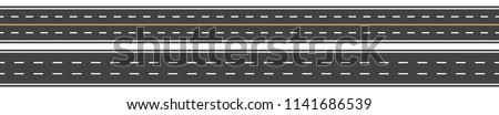 Creative vector illustration of horizontal straight seamless roads isolated on transparent background. Art design modern asphalt repetitive highways. Road asphalt highway street seamless element.