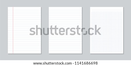 Creative vector illustration of realistic square, lined paper blank sheets set isolated on transparent background. Art design lines, grid page notebook with margin. Abstract concept graphic element